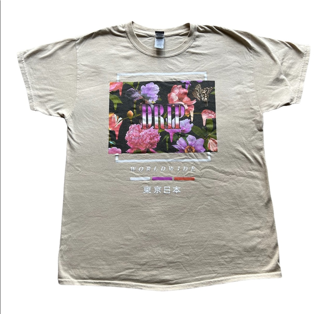 Cream color, short sleeve men shirt, size L